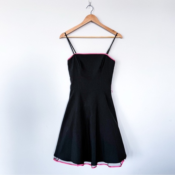 Vintage VTG Y2K Black Pink Trim A Line Tulle Midi Knee Length Dress Steppin Out - Picture 1 of 13
